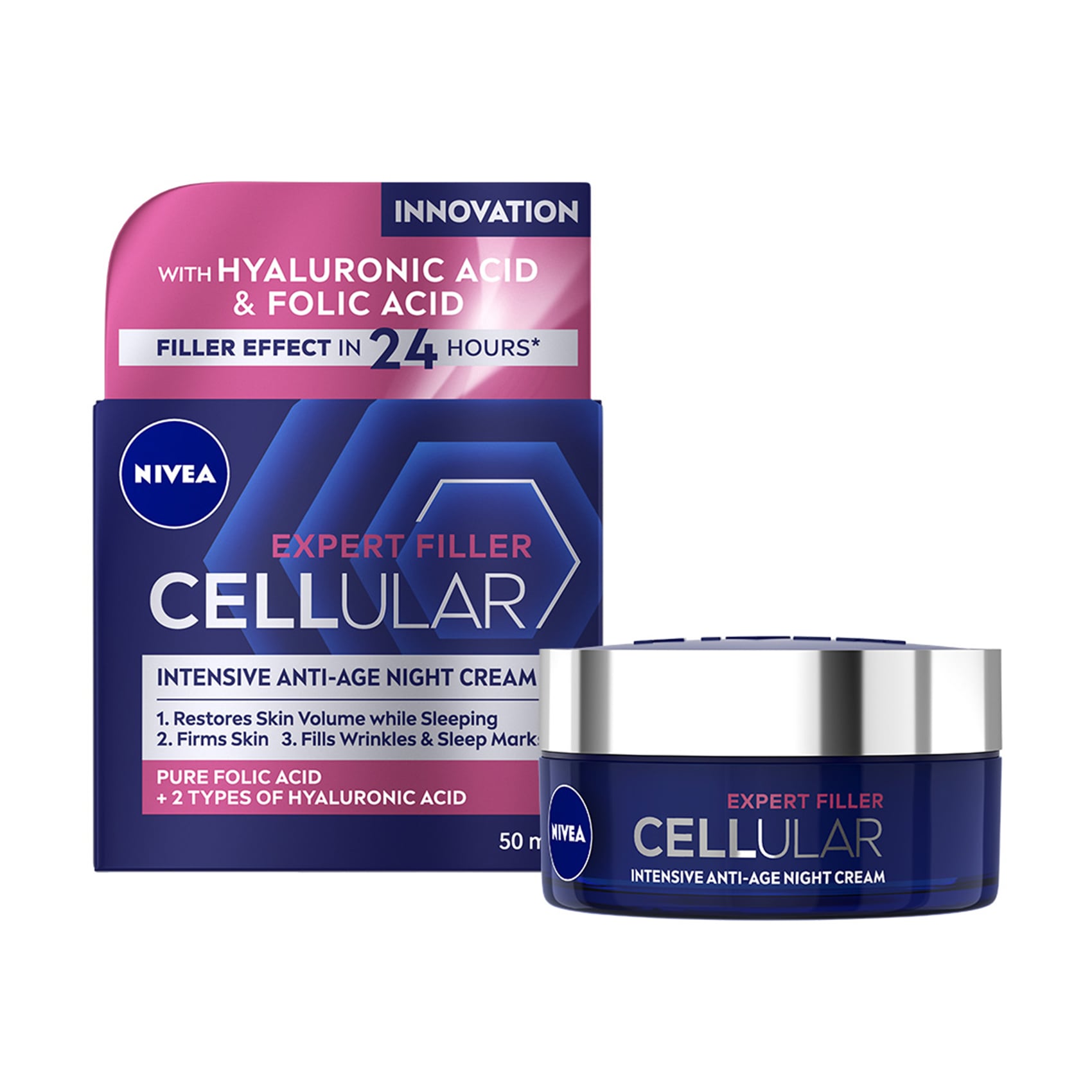 Нічний крем для обличчя NIVEA Hyaluron Cellular Filler антивіковий, проти зморщок, 50  мл